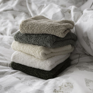 St Genève Aspen Duvet Cover with Abyss Super Pile Colours 770 Linen, 277 Laurel, 101 Ecru, 103 Ivory & 275 Khaki