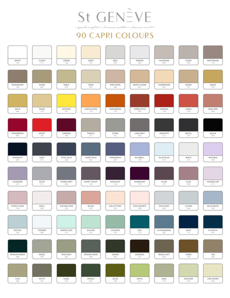 Capri Extra-Long Staple Cotton is offered in 90 gorgeous colours. Fabric swatches are available in-store, or by request, we'll mail up to 3 colour swatches directly to your home