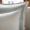 St Genève Echo Linen in Eucalyptus (middle knife-edge pillow)