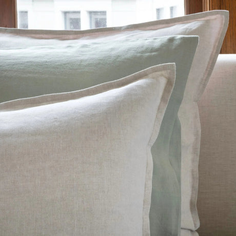 St Genève Echo Linen in Eucalyptus (middle knife-edge pillow)