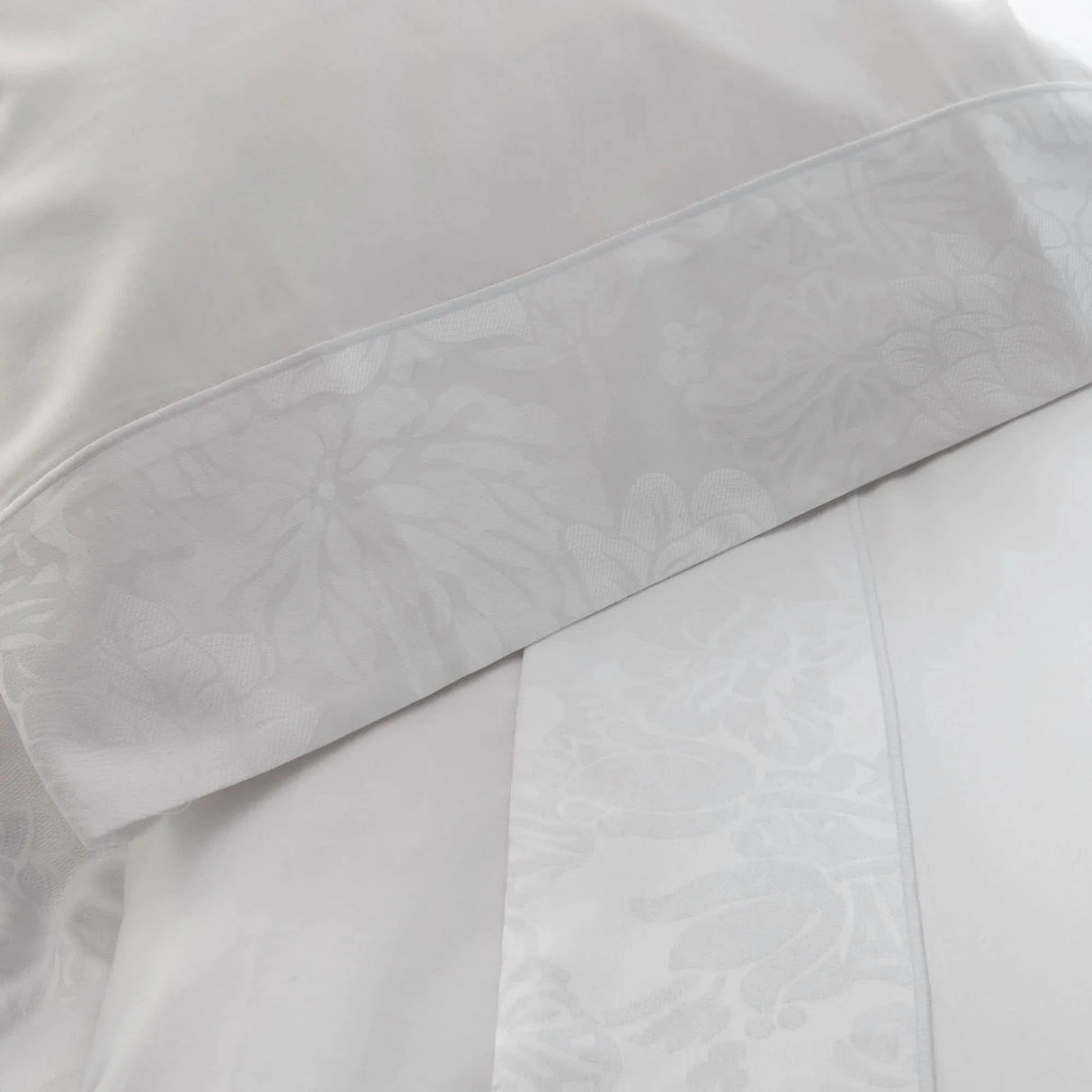 St Genève Eterna in Fiori - pillowcase & flat sheet w/ 4" Fiori cuff and Capri 100 White solid