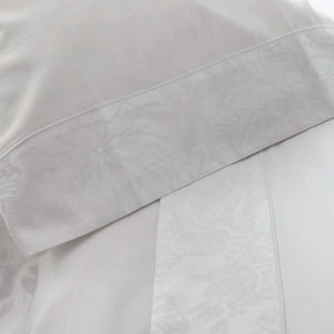 St Genève Eterna in Fiori - pillowcase & flat sheet w/ 4" Fiori cuff and Capri 100 White solid