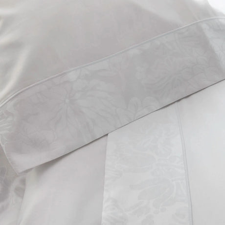 St Genève Eterna in Fiori - pillowcase & flat sheet w/ 4" Fiori cuff and Capri 100 White solid