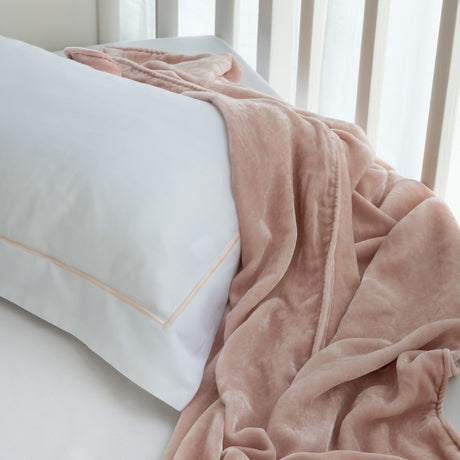 Le Petit Imperial Hotel white bedding w/ Ballet Pink 61477 satin stitch detail