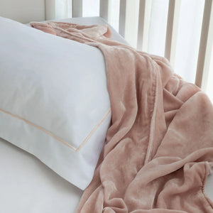 Le Petit Imperial Hotel white bedding w/ Ballet Pink 61477 satin stitch detail