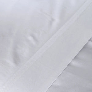 St Genève Sintra 300 thread count percale bedding in crisp white. Available in duvet covers, flat/fitted sheets, shams and pillowcases