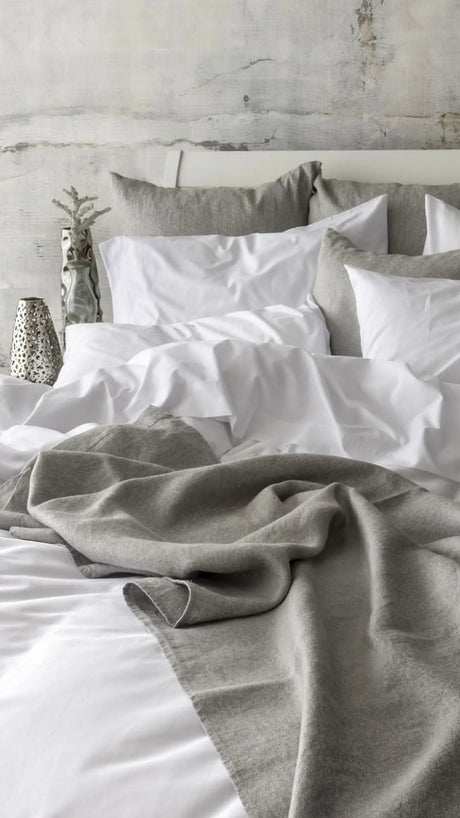 St Genève Sintra 300 thread count percale bedding in crisp white. Available in duvet covers, flat/fitted sheets, shams and pillowcases