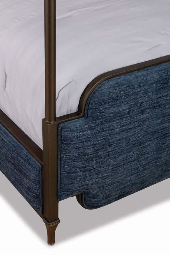 Kenton Bed in Old Copper metal finish & Archer Navy fabric