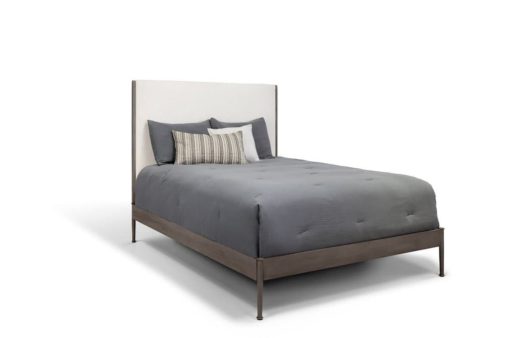 Nile Platform Bed in Weathered Grey metal finish & Sasha Linen fabric