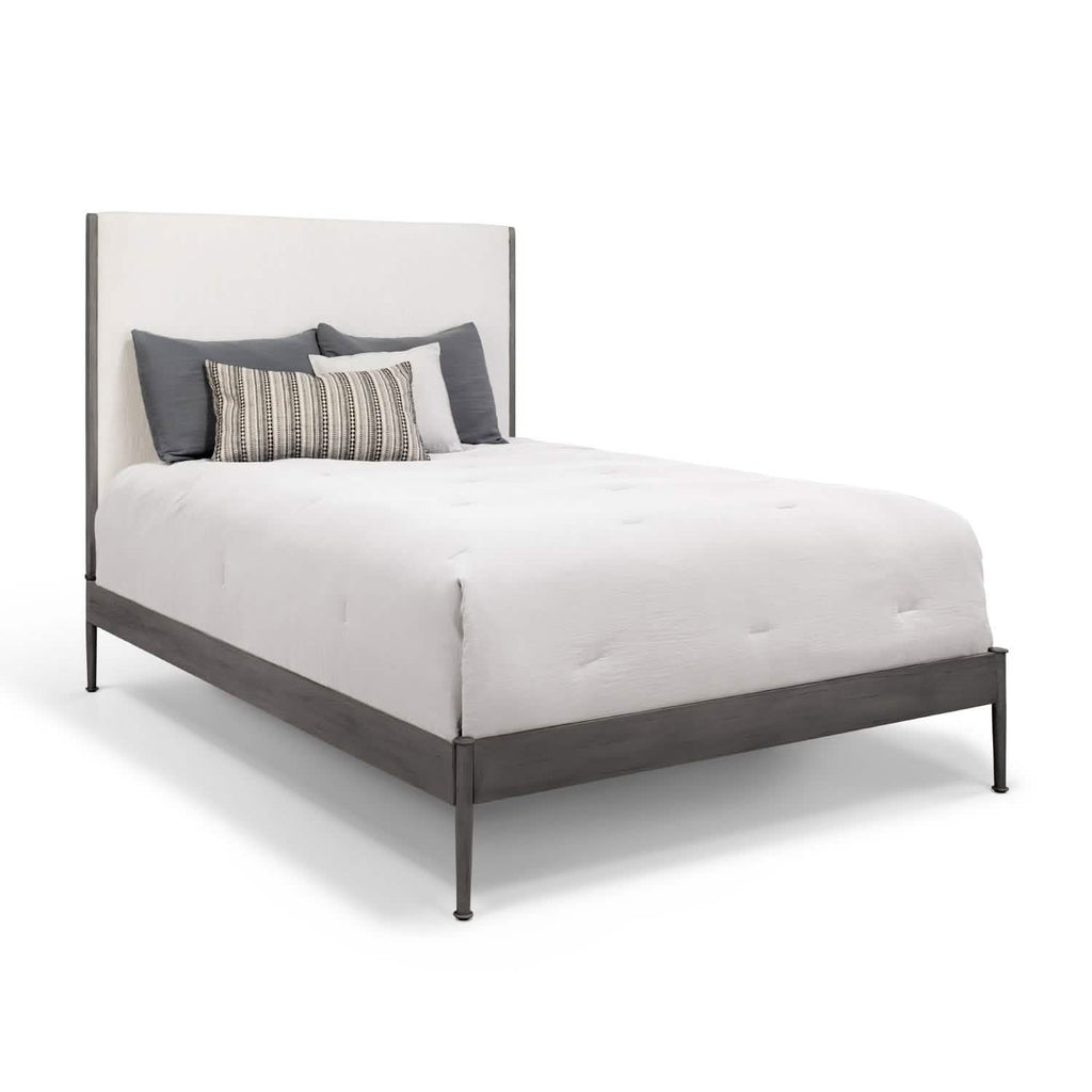 Nile Bed in Weathered Grey Metal Finish & Lyric Ivory Fabric