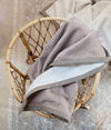 Sherpa blanket in 100% natural undyed cashmere (Gris/dark side) and 100% natural merino wool (white/light side)
