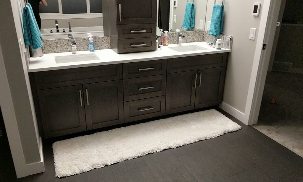 Shag Rug in 100 White - shown in a Calgary-area home.