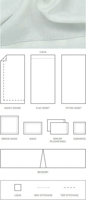 Lucia linen is customizable in-store or by calling TMASC at 1-877-750-1212
