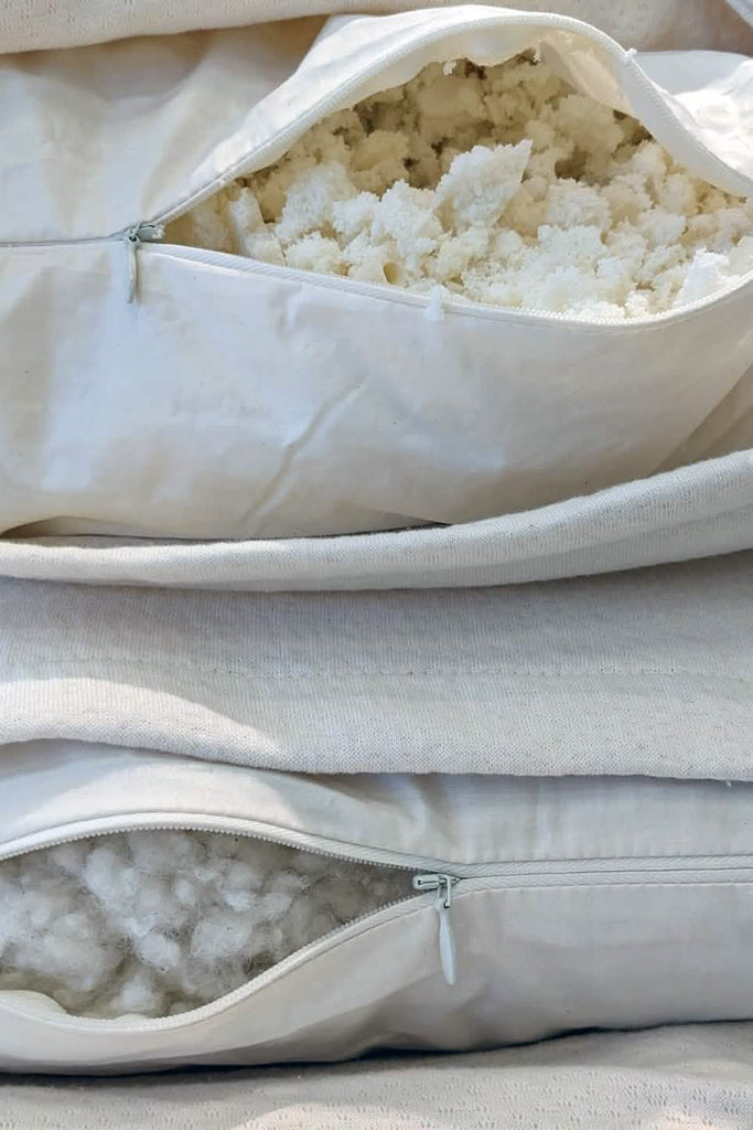 Shredded latex pillow on top, wool pillow on the bottom